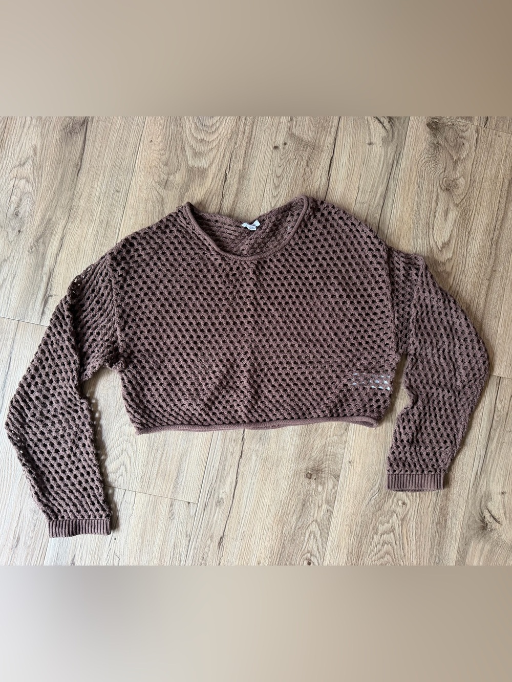 Garage Crochet Cropped Sweater Women's P/S Brown 100% Cotton Open Knit